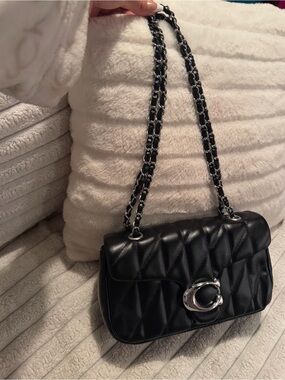 Quilted Black Chain Shoulder Bag with Silver Hardware